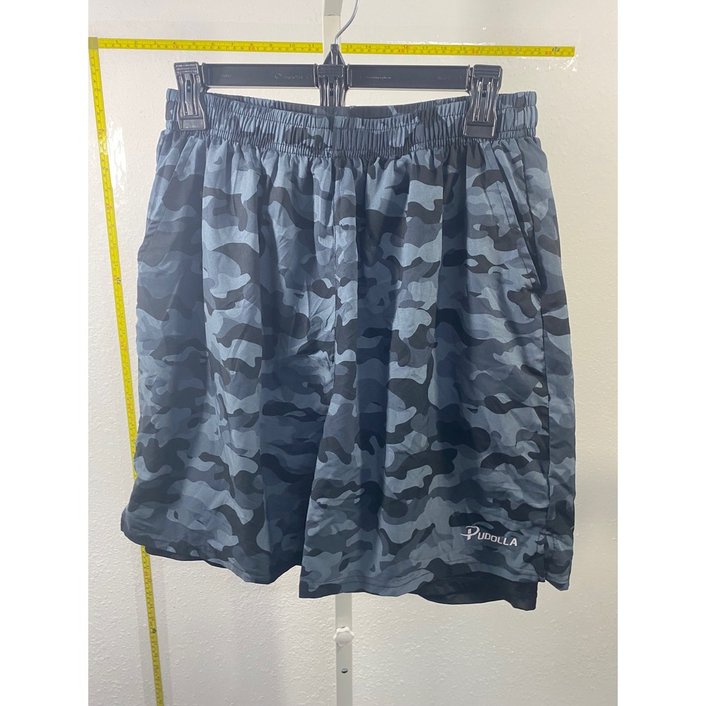 Pudolla Mens 2-in-1 Running Shorts Blue Camo Athletic Gym Shorts Size M